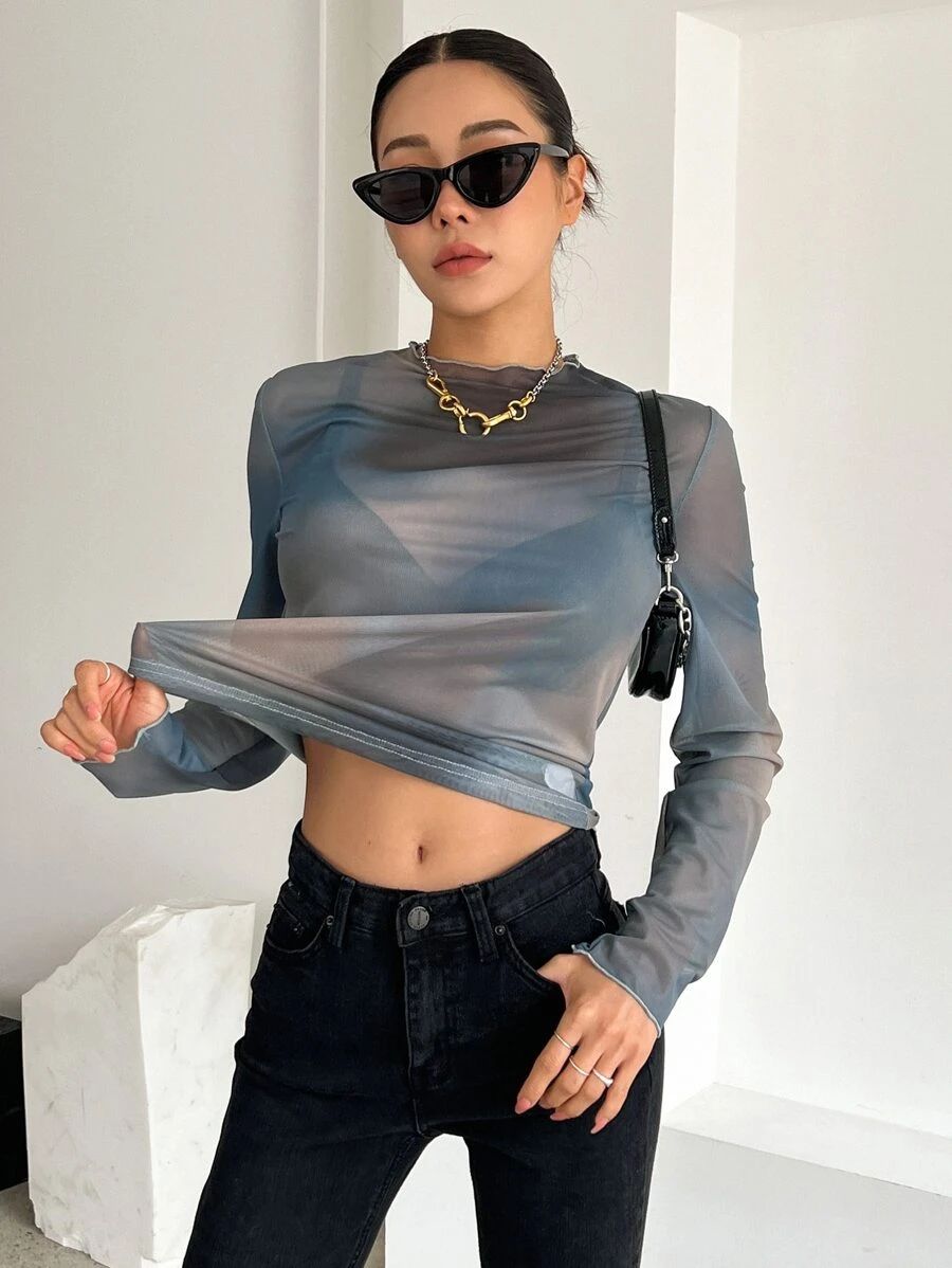 DAZY Lettuce Trim Tee Without Bra Long Sleeve Top - Multicolor - View 1