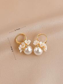 Andkiss Flower & Faux Pearl Decor Hoop Earrings - Multicolor - View 3