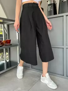 DAZY Pantalones de pierna ancha con detalles plisados y bolsillos duales para otoño - Negro - Ver 8