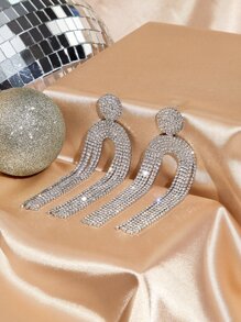 SHEIN SXY 水鑽流蘇耳墜 - 銀色 - 查看 5