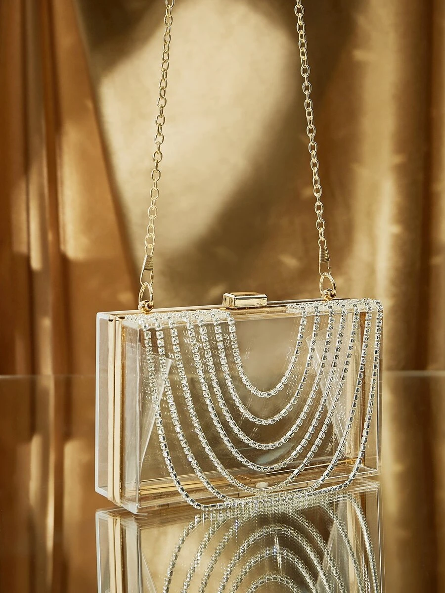 Bolso caja transparente con diseño de diamante de imitación - transparente - Ver 1