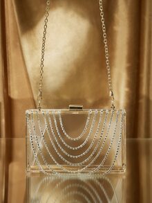 Bolso caja transparente con diseño de diamante de imitación - transparente - Ver 5