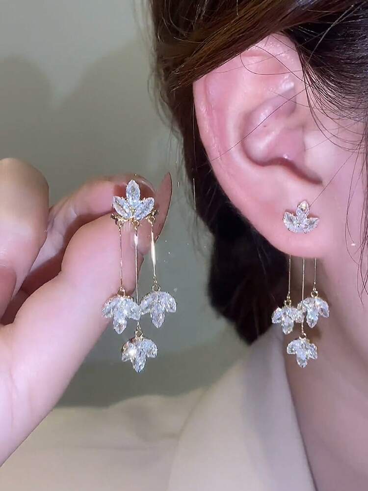 Andkiss Cubic Zirconia & Tassel Decor Earring Jackets