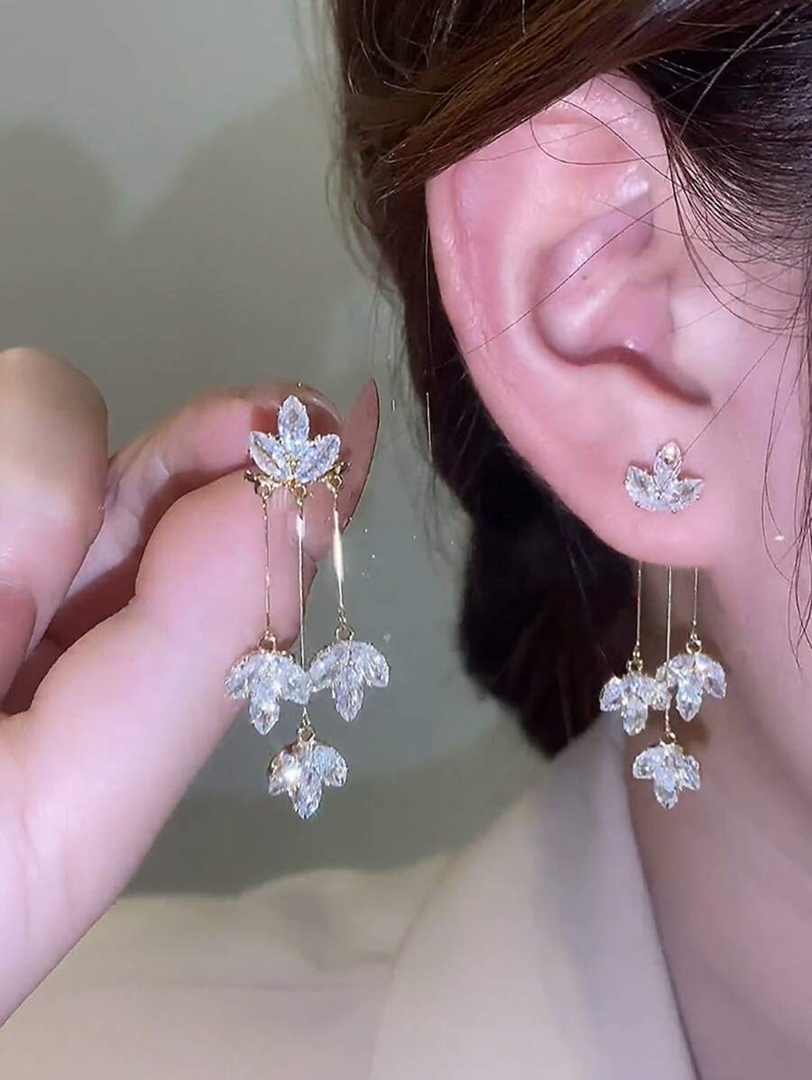 Andkiss Cubic Zirconia & Tassel Decor Earring Jackets