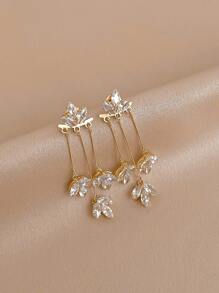 Andkiss Cubic Zirconia & Tassel Decor Earring Jackets - Yellow Gold - View 3