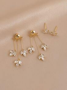 Andkiss Cubic Zirconia & Tassel Decor Earring Jackets - Yellow Gold - View 4