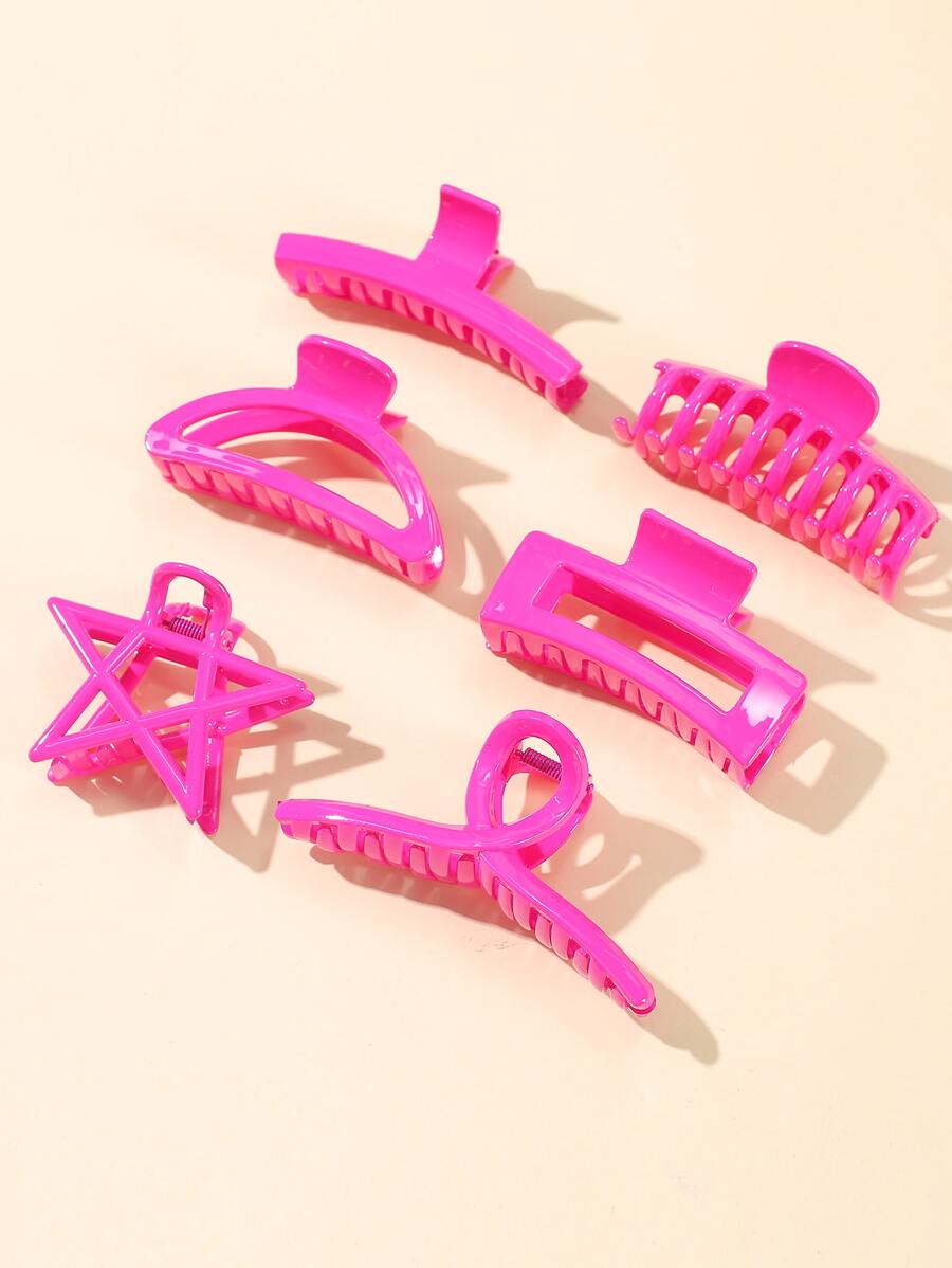 6 piezas Garra de pelo con estrella & recto - Rosa Fucsia - Ver 1
