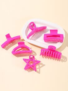 6 piezas Garra de pelo con estrella & recto - Rosa Fucsia - Ver 3