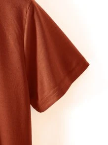 SHEIN LUNE Áo thun nữ Con số Slogan Giải trí - Rỉ Nâu - Xem 4