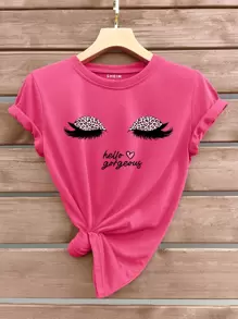 SHEIN LUNE Figure And Letter Graphic Tee - Hot Pink - View 1