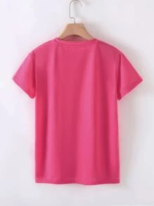 SHEIN LUNE Figure And Letter Graphic Tee - Hot Pink - View 2