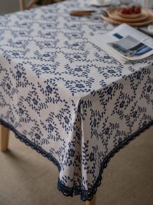 1入藍色花朵蕾絲邊桌布,裝飾用 - 彩色 - 查看 4