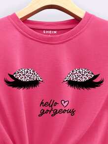 SHEIN LUNE Figure And Letter Graphic Tee - Hot Pink - View 5