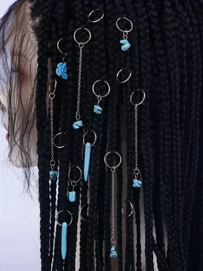 15入組綠松石色花朵裝飾電話線髮圈