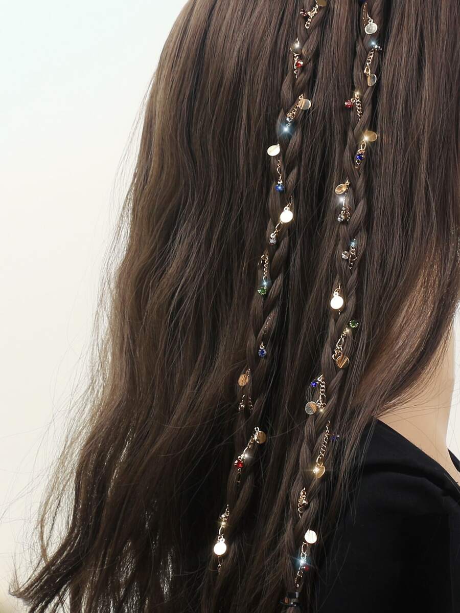 2 Miếng Đĩa nhạc & Đồ trang trí Rhinestone Kẹp tóc Đối với Mỗi ngày Tạo kiểu Thích hợp Đối với Khuôn viên đại học Ngày đêm Kỳ nghỉ Hằng ngày Du lịch - Vàng - Xem 1