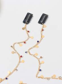 2 Miếng Đĩa nhạc & Đồ trang trí Rhinestone Kẹp tóc Đối với Mỗi ngày Tạo kiểu Thích hợp Đối với Khuôn viên đại học Ngày đêm Kỳ nghỉ Hằng ngày Du lịch - Vàng - Xem 3