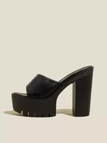 Women's Peep Toe Open Toe Mules Summer Breathable Mesh Sandals, Black, Chunky High Heels Waterproof Platform Casual Shoes