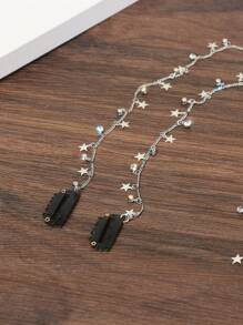 2件装女士星形水钻编织发链，女士发饰流苏链发夹配饰发卡发爪发夹发卡，适合上学、派对等场合，可作发饰或头饰。 - 銀色 - 查看 4