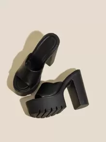 Women's Peep Toe Open Toe Mules Summer Breathable Mesh Sandals, Black, Chunky High Heels Waterproof Platform Casual Shoes