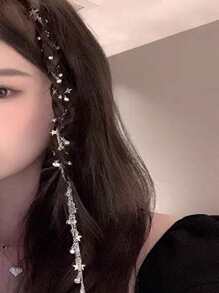 2件装女士星形水钻编织发链，女士发饰流苏链发夹配饰发卡发爪发夹发卡，适合上学、派对等场合，可作发饰或头饰。 - 銀色 - 查看 7