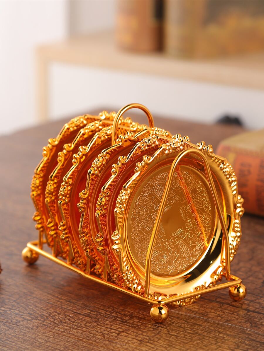 1pc 7-Piece Gold Bohemian Style Coffee Cup & Saucer Set, Luxury ...