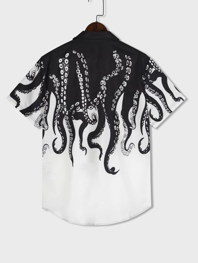 Street Life Men Octopus Hand Print Y2k Shirt, School