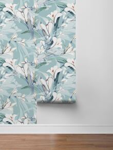 1 rollo de papel tapiz autoadhesivo con estampado de lirios de gran tamaño, resistente al agua y a la humedad, para decoración del hogar, adecuado para sala de estar y dormitorio, de 39.37x11.81 pulgadas - Multicolor - Ver 2