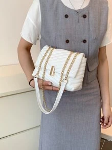 Túi vai Thùa khuyết Chuỗi Đôi tay cầm Thanh lịch - trắng - Xem 2