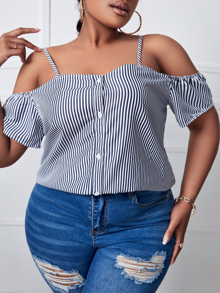 SHEIN SXY Blouse à rayures à épaules dénudées