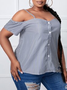 SHEIN SXY Blouse à rayures à épaules dénudées