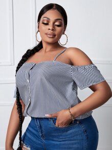 SHEIN SXY Blouse à rayures à épaules dénudées