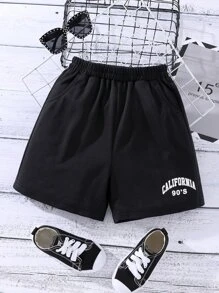 SHEIN Casual Tekst Meisje short Zak