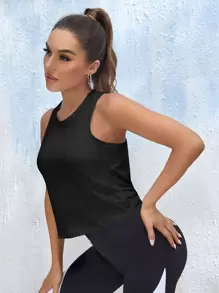 Easithlete Tie Dye Contrast Mesh Sports Tank Topworkout Tank Top - Black - View 2