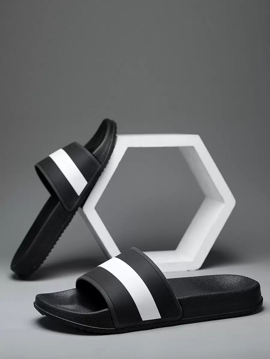 Fall/Winter Men's Outdoor Casual Striped Gym Shower Sandals - Black - View 1