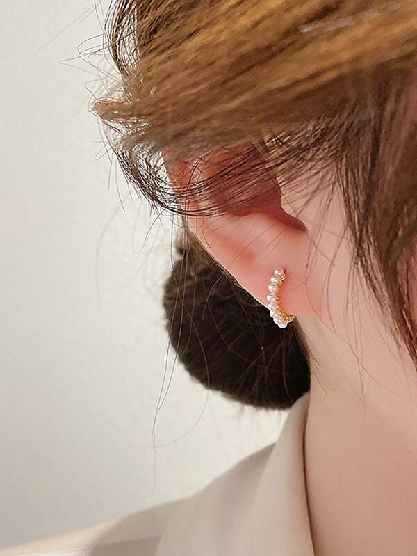 Andkiss أقراط هوب ديكور اللؤلؤ فو