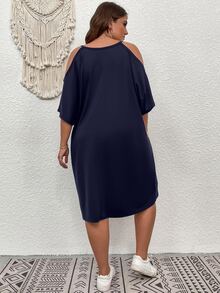 SHEIN LUNE Vestido con estampado de girasol de hombros descubiertos - Azul Marino - Ver 2