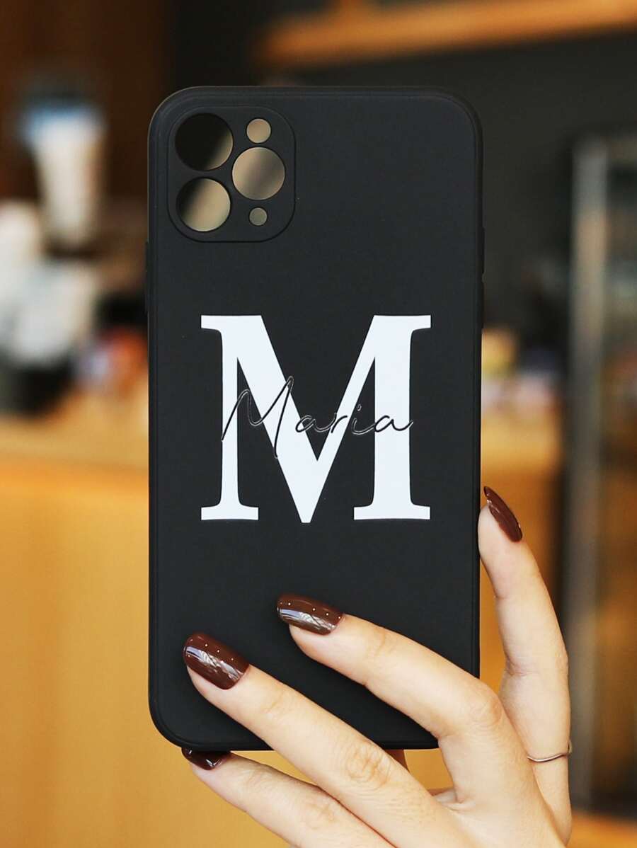 Letter Graphic Phone Case - Black and White - View 1