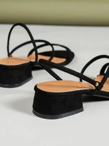 Suedette Chunky Heeled Slingback Sandals - Black - View 4