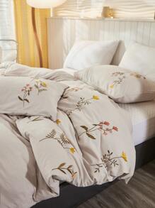 Floral Embroidered Duvet Cover Set (Without Filler) - Beige - View 5