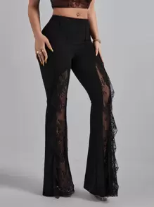 Quần nữ Tương phản ren Vắt màu trơn Hấp dẫn - màu đen - Xem 6