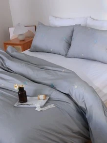 Bettbezug Set ohne Füllstoff mit Stern Stickerei - Grau - Übersicht 6