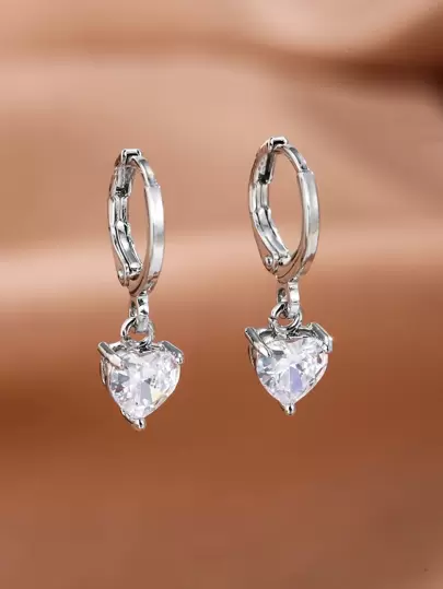 方晶锆石心形装饰耳坠 情人节、妈妈、母亲、母亲节、礼物