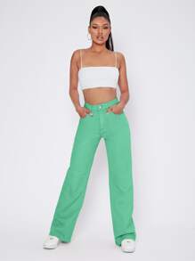 Vintage 90s High-Waist Denim Boyfriend Fit Jeans - Mint Green - View 1