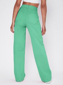 Vintage 90s High-Waist Denim Boyfriend Fit Jeans - Mint Green - View 2