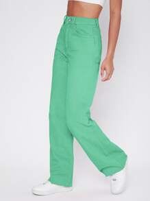 Vintage 90s High-Waist Denim Boyfriend Fit Jeans - Mint Green - View 3