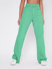 Vintage 90s High-Waist Denim Boyfriend Fit Jeans - Mint Green - View 4