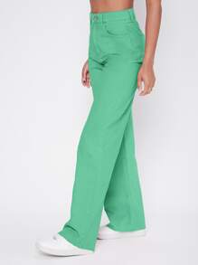 Vintage 90s High-Waist Denim Boyfriend Fit Jeans - Mint Green - View 6