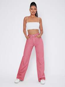 Vintage 90s High-Waist Denim Boyfriend Fit Jeans - Pink - View 1