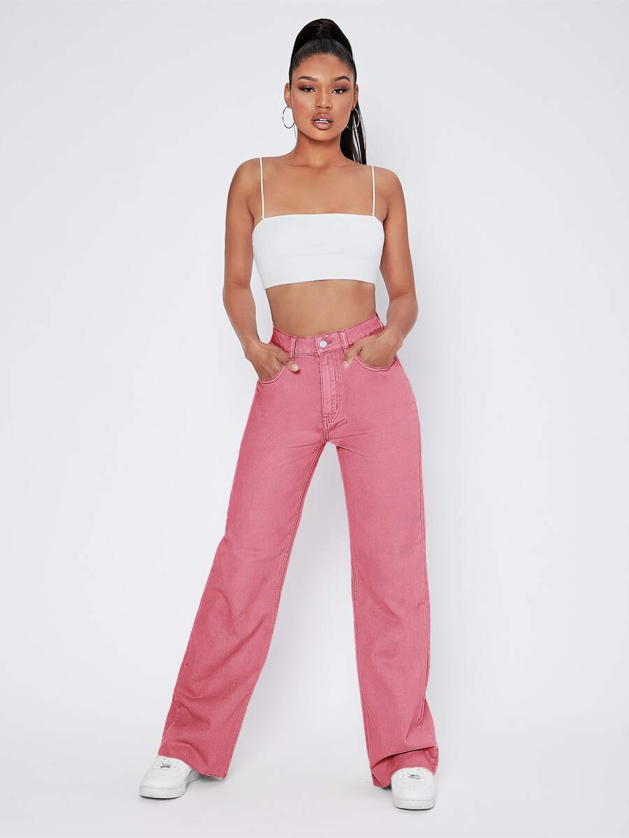 Vintage 90s High-Waist Denim Boyfriend Fit Jeans - Pink - View 1