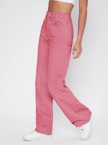 Vintage 90s High-Waist Denim Boyfriend Fit Jeans - Pink - View 3